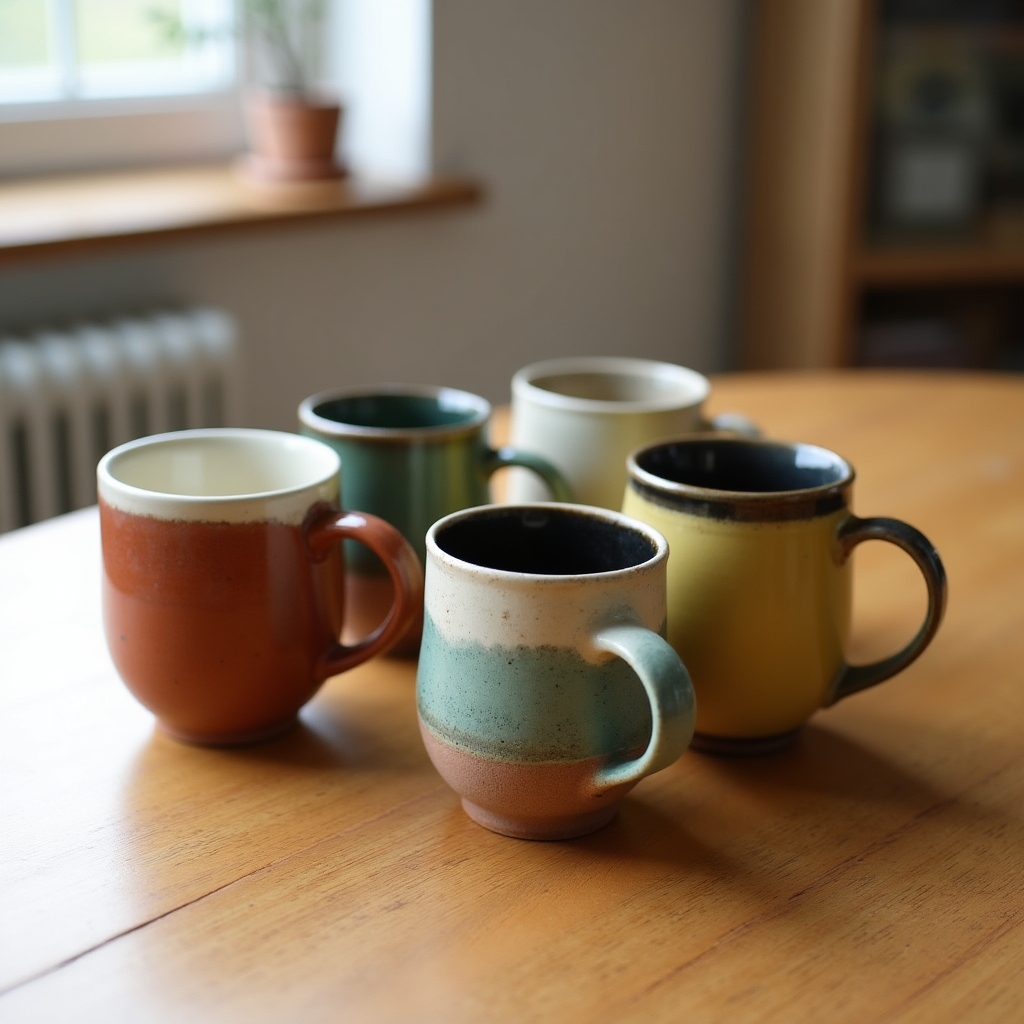 Tazze in ceramica smaltate con colori vivaci dopo la cottura