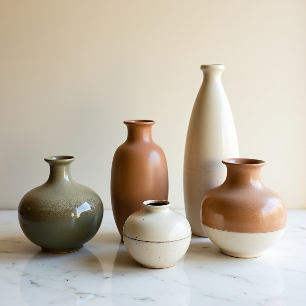 Vasi in ceramica artigianale di diverse forme e dimensioni